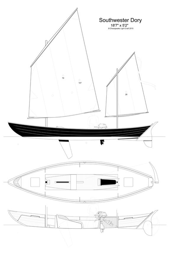Plan de voilure, vue en plan et profil du Doris 19 
