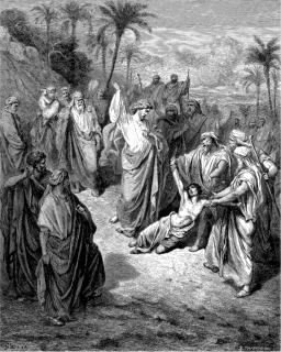 Gravure de Gustave Doré : Jesus guérissant le dérangé